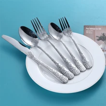 Exquisite Creative Pattern Stainless Steel Cutlery Set For Home Use, Including Knife, Fork And Spoon ,Kitchen,Christmas Gift,School Supplies - Silver - View 4