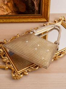 Evening Bag With Rhinestone Decoration,Decorative Handbag For Banquet,Dance,Handmade Lady Fashionable Versatile BagTready Bride Bag, Perfect For Party,Wedding, Prom,Dinner/Banquet, Matching With Wedding Dress, Formal Dresses, Prom Dress, Birthday Dress, Party Dress - Champagne - View 7