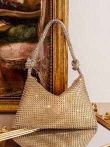 Evening Bag With Rhinestone Decoration,Decorative Handbag For Banquet,Dance,Handmade Lady Fashionable Versatile BagTready Bride Bag, Perfect For Party,Wedding, Prom,Dinner/Banquet, Matching With Wedding Dress, Formal Dresses, Prom Dress, Birthday Dress, Party Dress - Champagne - View 6