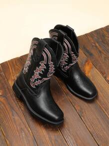 Kids Cowboy Boots, Western Style Riding Mid Calf Boots With Square Toe For Toddler & Little Boys And Girls - màu đen - Xem 1