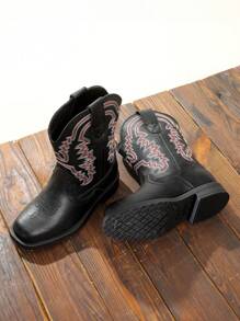 Kids Cowboy Boots, Western Style Riding Mid Calf Boots With Square Toe For Toddler & Little Boys And Girls - màu đen - Xem 4
