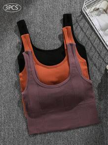3 pièces Soutien-gorge de sport pour femmes avec ajustement fin et design de dos stylé, lingerie