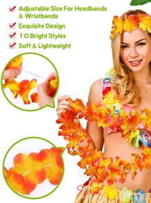 4 PC/Set Summer Boho Hippie Cute Pink Hawaii Flower Leis Women Men Tropical Floral Leis Crown Hawaiian Luaus Party Surfer Hairpin Flower Garland Hairbands Bracelet Set Suitable For Men Women Headband Beach Pool Birthday Parties Decorations Party Favors Music Festival Party, Beach Vacation,Wedding Party,Graduation Celebration ,Hair Accessoires
