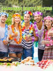 4 PC/Set Summer Boho Hippie Cute Pink Hawaii Flower Leis Women Men Tropical Floral Leis Crown Hawaiian Luaus Party Surfer Hairpin Flower Garland Hairbands Bracelet Set Suitable For Men Women Headband Beach Pool Birthday Parties Decorations Party Favors Music Festival Party, Beach Vacation,Wedding Party,Graduation Celebration ,Hair Accessoires