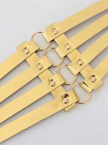 1pc Plus Size Women Gold-Color PU Leather Hollow 4-Row Round Buckle Decorative Belt - Gold - View 7