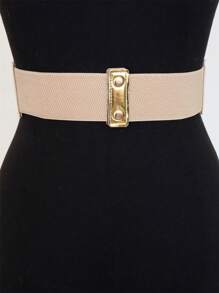 1pc Plus Size Women Gold-Color PU Leather Hollow 4-Row Round Buckle Decorative Belt - Gold - View 4