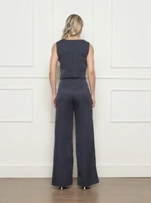 Women Two-Piece Outfits - Blue and White - View 3