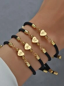 1pc Novo Clássico A-Z Coração Letra Inicial Pulseira Mulheres Simples Ajustável Colorido Corda Pulseira Para Mulheres Jóias Presente Dia dos Namorados