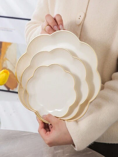 1 件多功能花形托盘带金边、厨房、圣诞礼物