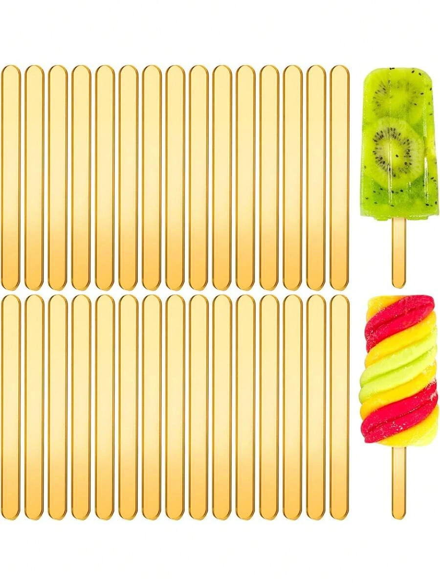 20pcs Gold Acrylic Popsicle Sticks, Reusable Ice Cream Sticks, DIY