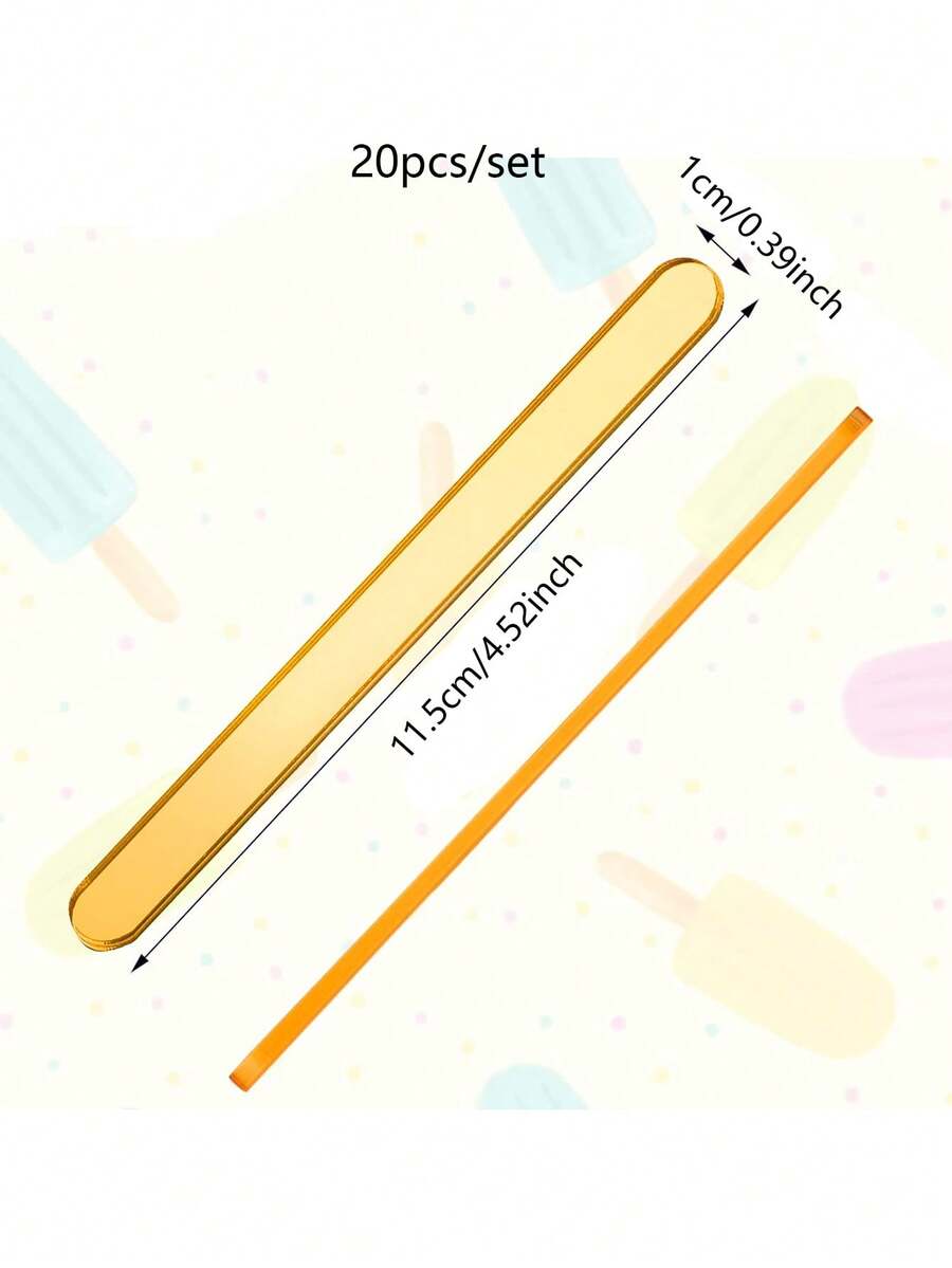 20pcs Gold Acrylic Popsicle Sticks, Reusable Ice Cream Sticks, DIY