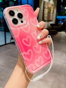 Trái tim chuyển màu có họa tiết được vẽ được cá nhân hóa mới với dây buộc màu tương thích với Apple 11/12/13/14/15pro/Rpomax Vỏ bảo vệ điện thoại di động chống rơi toàn diện - Hồng - Xem 3
