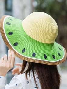 Mũ dưa hấu dành cho nữ, hoàn hảo để che nắng trên bãi biển hoặc trong kỳ nghỉ hè, có vành rộng và vành lớn, một chiếc mũ phổ biến trên mạng - Nhiều màu - Xem 2