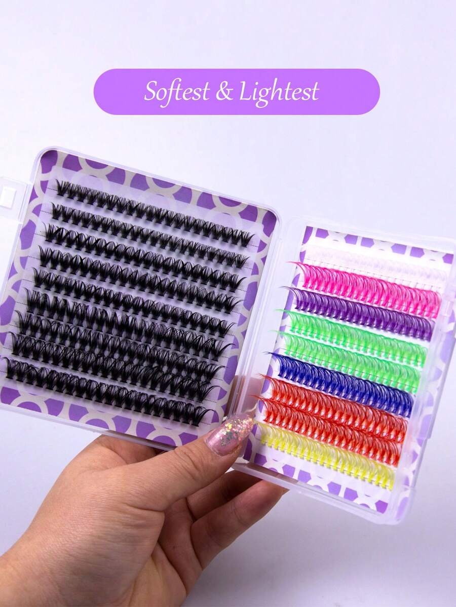 Portable Eyelash Book 720 Clusters 36 Rows 40P Black+Colored - D - View 1
