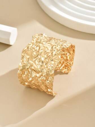 1 件时尚百搭高端简约纹理波浪镂空复古奢华金属手镯，适合女士，适合日常通勤、购物、婚礼、派对、商务活动、夏季海滩、礼物、约会、音乐节、酒吧