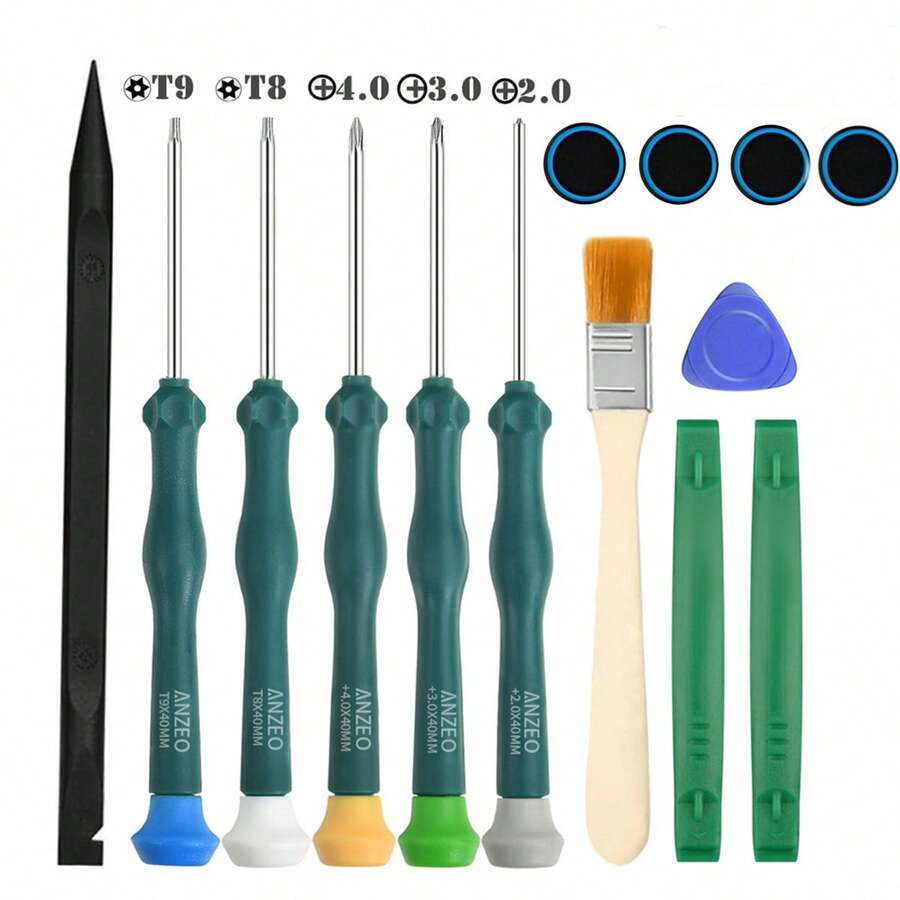 14PCS Cleaning Repair Tool Kit Compatible With PS4 , Screwdriver Set With TR9 Torx Security Screwdriver PH00 PH0 PH1 Phillips Screwdriver For Playstation 4&5 Console And Controller Tear Down - Green - View 1