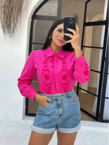 Women Blouses - 玫紅色 - 查看 4