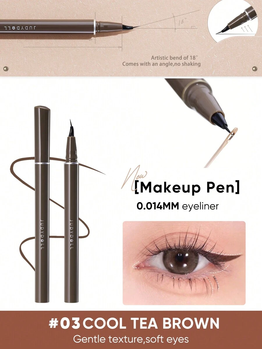 JUDYDOLL Ultra Fine 18° Liquid Eyeliner Pen, Smudge-Proof, Waterproof, Brown & Black, Suitable For Makeup Freckles, Inner/Lower Lash Line, Natural Look, Perfect For Dating, Weddings, Parties, Gifts - #03 Medium Brown - View 1