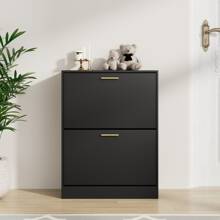 CARPETNAL Shoe Cabinet For Entryway, Slim Shoe Cabinet With 2 Flip Drawers Narrow Shoe Storage Cabinet 2 Tier Freestanding Shoe Organizer For Entryway, Hallway, Living Room - Black - View 4