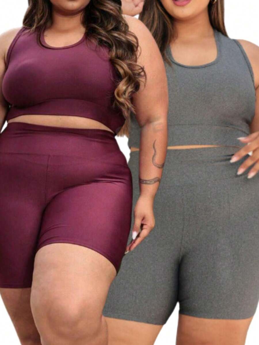 Plus Size Sports Sets - 灰色 - 查看 1