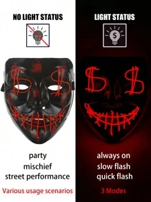 1 mascarilla LED V-Face, 1 par de dedales iluminados, 1 mascarilla LED de signo de dólar, 1 mascarilla LED de calavera, 1 mascarilla LED de conejito, máscara de conejita, máscara de pirata de un solo ojo, máscara de cosplay de fiesta y carnaval, suministros para hacer ambiente de fiestas, accesorios de evento festivo, lámpara mágica de dedo brillante, accesorios de fiesta para hacer bromas, accesorios mágicos, accesorios de fiesta, baile de dedo brillante, máscara decorativa de broma, 3 modos de luz, juguetes de fiesta familiares, accesorios de fiesta para hombres y mujeres, máscaras de disfraz de Navidad, Halloween y Pascua, regalo de fantasía - Multicolor - Ver 31