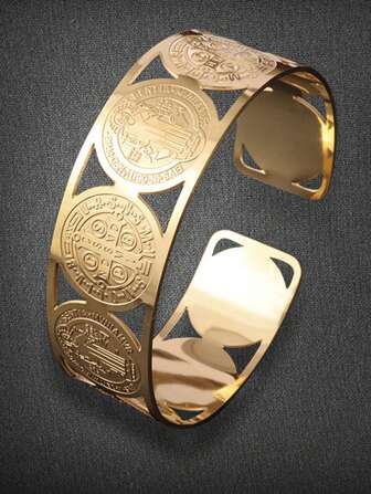 S.bani不銹鋼雕花開口手環,c形手鐲,輕巧多用