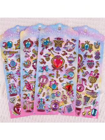 1 pegatina de dibujos animados con gemas, con gran corazón varita mágica de burbuja de diamante adhesivo decorativo hecho a mano para equipaje, juguete para niños DIY, regalo para niñas, estilo y color aleatorios