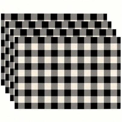 4入組桌墊，黑色水牛格子桌墊，春季經典農家款桌墊，適用於生日、晚宴、假期桌面裝飾