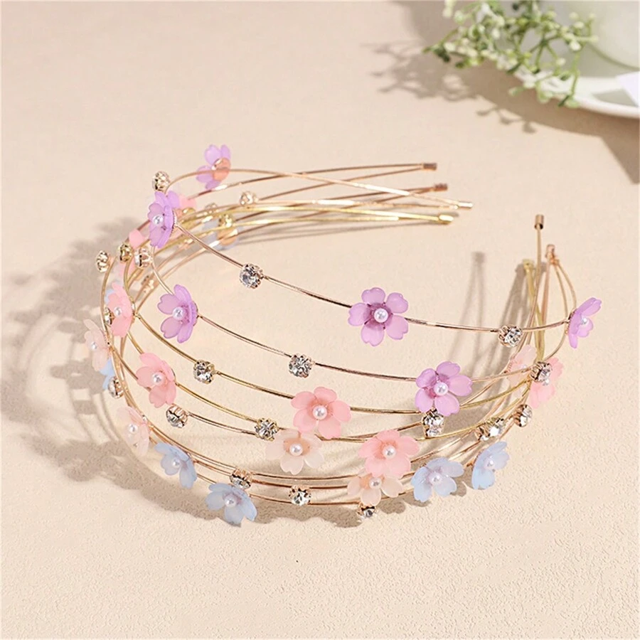 韓國雙層甜櫻花設計薄邊合金髮帶,新品上市,簡約百搭派對髮夾