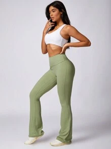 MASKERT Women's Sports Pants, Yoga Pants, Flared Pants, Casual Pants, Fitness Pants, Hip Lifting Yoga Pants, High Elasticity Sports Pants - Mist Green - View 6
