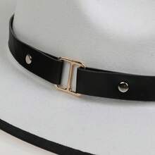 1入女性PU皮帶扣綜色毛呢斗笠巴拿馬帽牛仔帽遮陽帽，寬邊針織經典1920年代盛放時期的大西洋花紋服裝爵士帽下垂造型舞臺攝影道具旅行帽。牛仔帽女牛仔帽 - 多色 - 查看 7