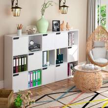 Furchen Estante branca, prateleira de armazenamento de madeira, 6 compartimentos, 3 portas, Adequado para escritório, estudo, sala de estar, branco, 60x29x90cm - Branco - Ver 2