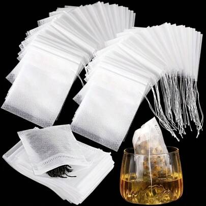 100/200pcs Tea Filter Bags, Drawstring Empty Tea Infuser, Disposable Tea Infuser, Empty Tea Bag With Drawstring For Loose Leaf Tea, For Home Kitchen Outdoor Camping