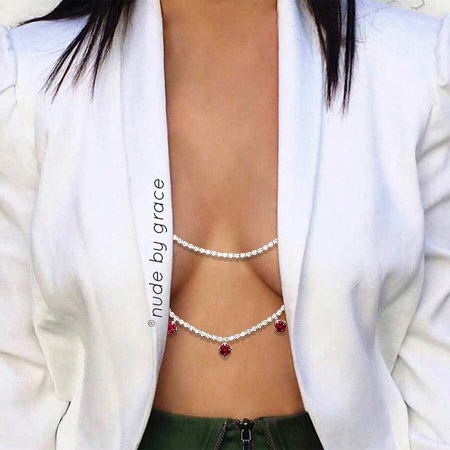 1pc Multilayer Rhinestone Decor Sexy Nipple Chain Body Jewelry