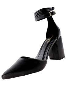 Scarpin Salto Grosso Aberto Preto Vermelho Laço Cordinha Amarração Clássico Confortável