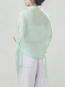 1pc Women's Solid Color Fringe Elegant Soft Lightweight Scarf Shawl For Outdoor Sun Protection