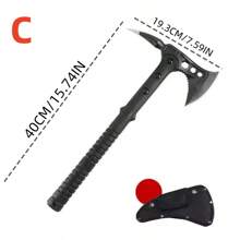 1 件高锰钢户外多功能求生斧，尖头野营手斧，胡椒斧，带锤头的多用途斧 - 黑色 - 查看 7