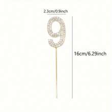 1 pieza Decoraciones para torta con número de aleación con brillo y strass para ducha, cumpleaños, decoración de boda, oro y plata - Dorado - Ver 9