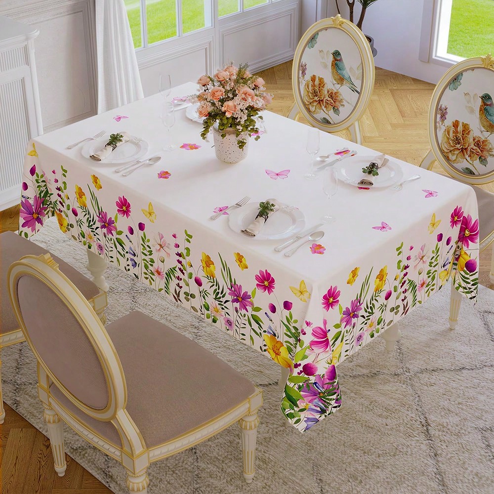Pieza Mantel Cuadrado Con Patrón De Flores Impermeable, Resistente A Las Arrugas, Anti-sucio, Mantel Decorativo De Poliéster Para Usarse En Interior