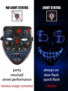 1 mascarilla LED V-Face, 1 par de dedales iluminados, 1 mascarilla LED de signo de dólar, 1 mascarilla LED de calavera, 1 mascarilla LED de conejito, máscara de conejita, máscara de pirata de un solo ojo, máscara de cosplay de fiesta y carnaval, suministros para hacer ambiente de fiestas, accesorios de evento festivo, lámpara mágica de dedo brillante, accesorios de fiesta para hacer bromas, accesorios mágicos, accesorios de fiesta, baile de dedo brillante, máscara decorativa de broma, 3 modos de luz, juguetes de fiesta familiares, accesorios de fiesta para hombres y mujeres, máscaras de disfraz de Navidad, Halloween y Pascua, regalo de fantasía - Multicolor - Ver 27