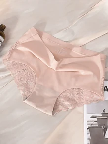 3 Peças Calcinhas Sem Costura de Cintura Baixa com Detalhes em Renda Lingerie