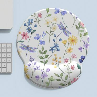 1 Miếng Trắng In hoa Phần còn lại cổ tay Miếng lót chuột , Tơ sữa Chất vải , Cao su Cơ sở , Thích hợp Đối với Nhiều loại Kích thước Của Chuột