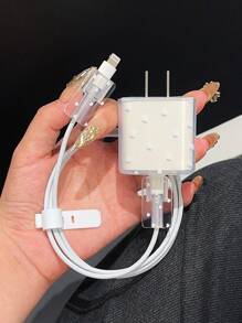 Full-Screen White Heart-Shaped Airbag Compatible With IPhone Protective Case + Charger Protective Cover, Anti-Break/Bite Line Organizer Cable Protector, Charger Protector
