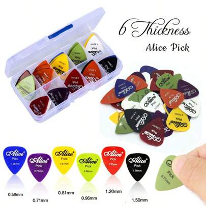 Púas De Guitarra Coloridas De Plástico En Caja, 30 Uds. O 50 Uds., 0,58/0,71/0,81/0,96/1,20/1,50mm, 6 Tamaños, Accesorios Para Ukelele De Guitarra De Espesor Aleatorio