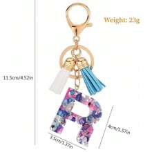 1 件紫色字母 A-Z 钥匙扣，适合母亲节礼物，女士钱包手提包树脂字母首字母吊坠带流苏生日毕业礼物，返校情人节