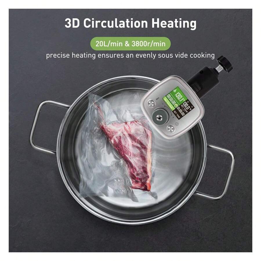 YONGSTYLE Wifi Sous Vide Machine UltraQuiet SousVide Cooker BuiltIn LCD Recipes IPX7