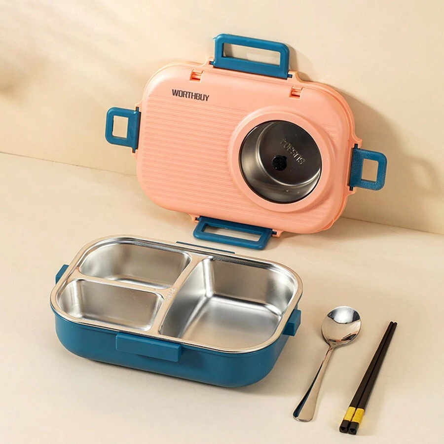 Fiambrera térmica de 1100ml, recipiente para el almuerzo de acero inoxidable para niños, oferta del - Rosa - Ver 1