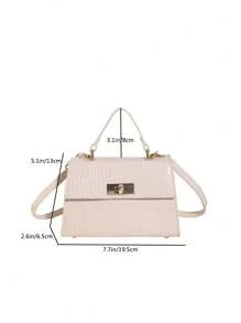 Fashionable Mini Metallic Alligator Pattern Crossbody & Handbag With Flip Lock Twist Closure - Beige - View 7