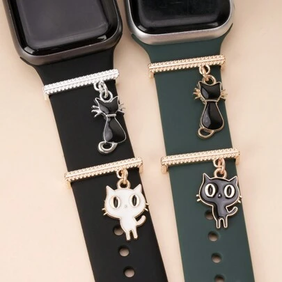 1pc Cartoon Cat Design Watch Band Decoration Ring, Perfect For Smart Watch Silicone WatchBand 38mm, 40mm, 41mm, 42mm As A Gift For Students Returning To School