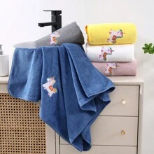 1條刺繡大尺寸浴巾，簡約卡通可愛珊瑚絨毛巾柔軟舒適吸水性佳成人男女共用大厚家用浴巾，柔軟不吸塵，男女速幹一對浴巾，洗澡新款浴袍伴侶，適用於四季美容院浴室毛巾 - 藕粉色 - 查看 9